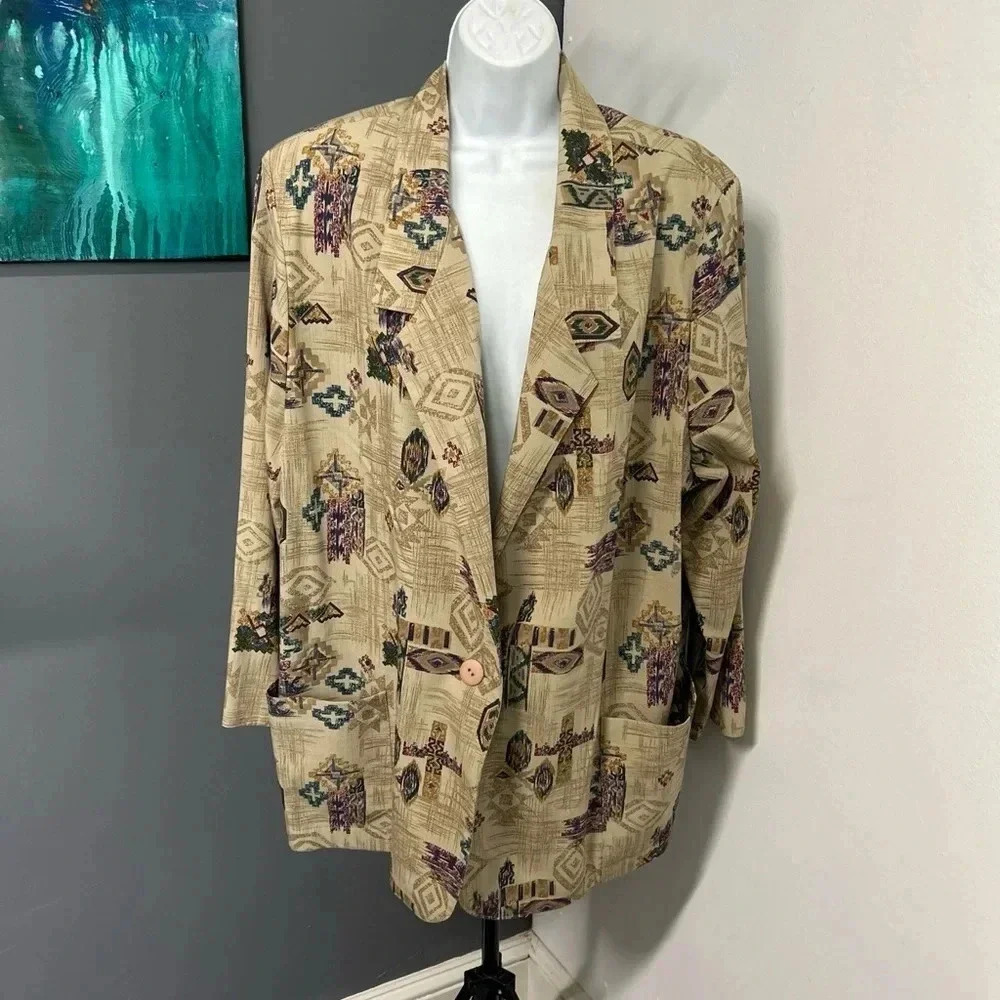 Vintage Kenneth Mitchell Blazer Women's 24W Aztec Western Pockets‎ Single Button